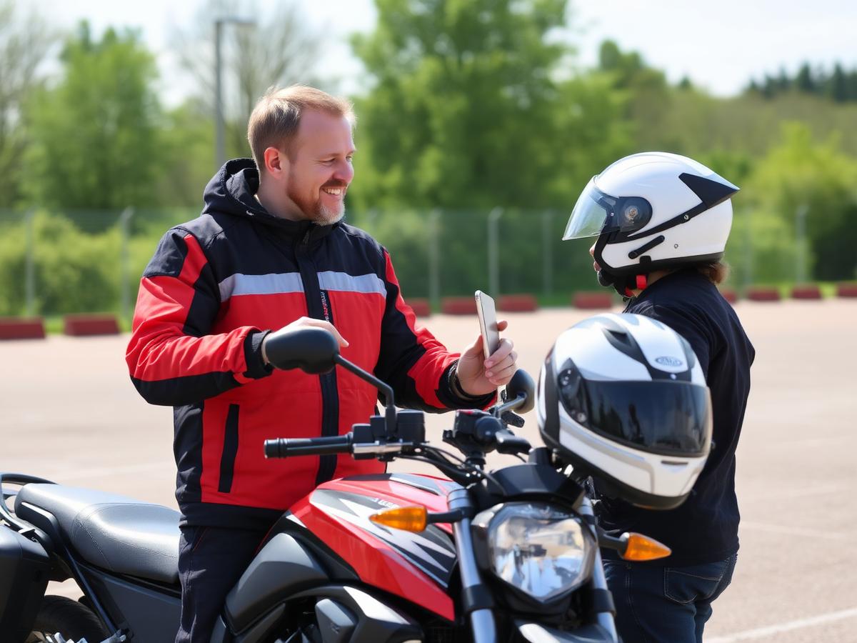 Instructeur en leerling bij de motor